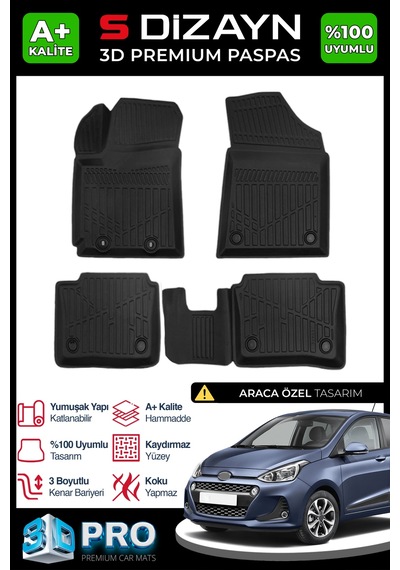 S-dizayn Hyundai İ10 3d Pro Havuzlu Paspas 2013-2019 A+ Kalite
