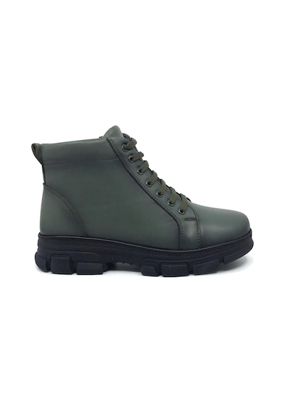 Taşpınar %100 Hakiki Deri Kadın Kışlık Günlük Fermuarlı Sneaker Bot 36-41 Haki
