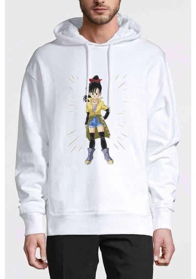 Anime Dragon Ball Baskılı Beyaz Erkek Örme Kapşonlu Sweatshirt (534796701)