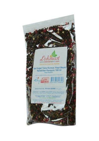 Saf Doğal Tane Kırmızı Yeşil Beyaz Karabiber Karışımı 100 Gr Paket