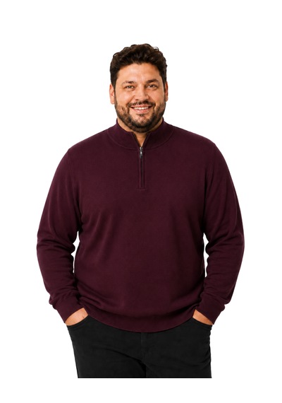 Battalmoda Erkek Büyük Beden Bordo Fermuarlı Dik Yaka Pamuklu Kazak 3xl-4xl-5xl-6xl