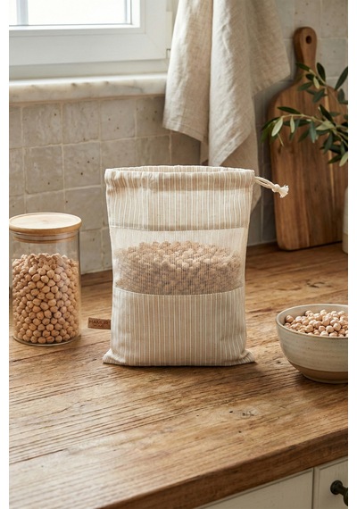 3 Adet Bakliyat Kesesi Orta Boy 20x28 Erzak Kuru Gıda Saklama Kabı Torbası Fileli Bez Soft-Set 101