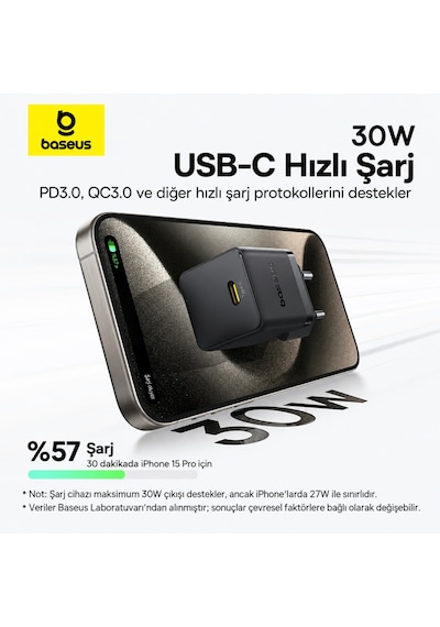 Palm 1c 30w Pd 3.0 Usb-c Hızlı Şarj Adaptörü Ve Type-c Kablo Siyah