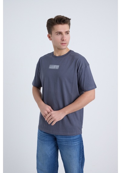 Velvoria Unisex Oversize Handsome Baskılı Antrasit Renk T-shirt