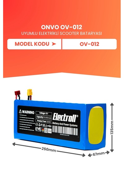 Onvo Ov-012 Uyumlu Batarya Yüksek Kapasite Batarya 48v 15ah Elektrikli Scooter Bataryası Çok Renkli