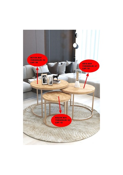 Faymend Giant Lüks 3'lü Orta Sehpa Modern Cappuccino Atlantik Çam Cappuccino