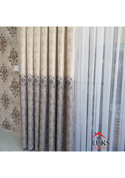Lüks Bej Fon Pano Perde Sık Pile Tek Kanat, En100 Cm-modern House Bej