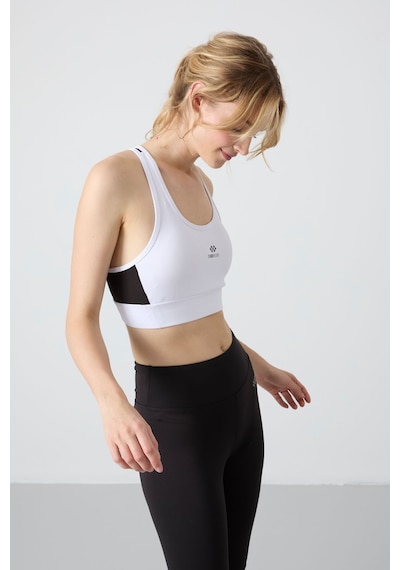 Tommy Life Beyaz Çapraz Sırt Detaylı Slim Fit U Yaka Pedli Kadın Spor Büstiyer - 97121 Beyaz