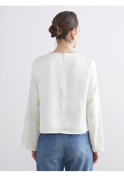Lcwaıkıkı Classic Beyaz Dik Yaka Oversize Büzgülü Bluz