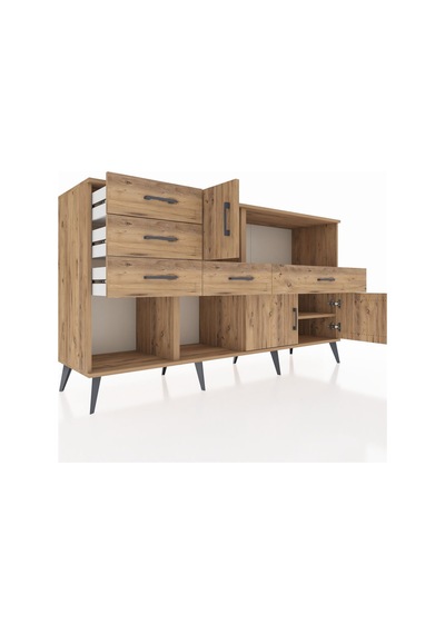 Kronos Konsol 2 Raflı 5 Çekmeceli 3 Kapaklı 176x59x99 Çam-çam Çam-çam