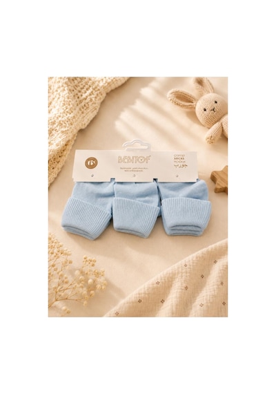 Bebitof 3 Çift Bebek Pamuklu Kıvırmalı Soket Çorap Mavi Bbtf.414.çrp.mav