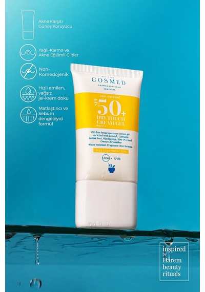 Cosmed Yağlı Ciltler İçin Suya Dayanıklı, Mat Bitişli Güneş Kremi Spf50+ - Dry Touch Cream Gel Spf50+ - 40 Ml Sku: Smg8690010430960 Açık Bej