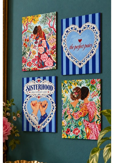 Sisterhood Kız Kardeşlik Ve Dostluk Temalı Duvar Dekoru 4 Lü Tablo Seti, 15 X 20 Cm, 3mm Ahşap Mdf, Dijital Baskı Çok Renkli - 937127654 Çok Renkli - 937127654