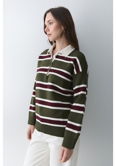 Laluvia Haki Bordo Polo Yaka Kazak - 241184 Haki