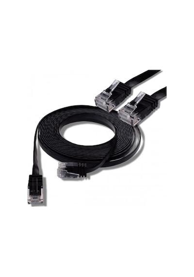 Irenis CAT6 Kablo Yassı Ethernet Network Lan Ağ İnternet Kablosu 2 M Siyah
