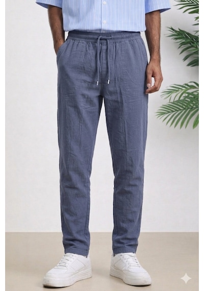 Tarz Cool Erkek Yazlık Keten Karışımı Relaxed Pantolon Antrasit