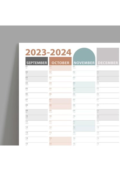 Eylül Başlangıç 2026-2027 Akademik Takvim, Boho Akademik Planlayıcı, Akademik Duvar Takvimi Çok Renkli