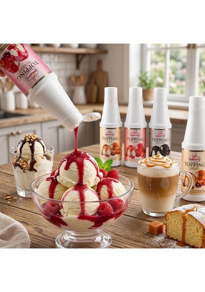 Ovalette Topping 4 Lü Sos Seti Çilek, Karamel, Çikolata Ve Frambuaz 1 Kg Waffle, Pancake Ve Tatlı Sunumları İçin Profesyonel Sos Seti