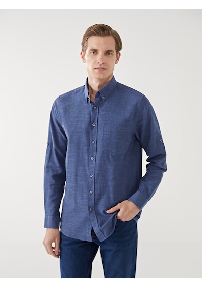 Lcwaıkıkı Classic Lacivert Regular Fit Uzun Kollu Armürlü Erkek Gömlek