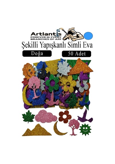 Şekilli Simli Eva Yapışkanlı 50 Li 1 Paket Kendinden Yapışkanlı Simli Eva Sticker Okul Öncesi Kreş Ana Sınıfı Mavi