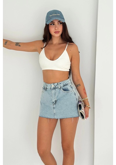 Mini Denim Şort Etek Mavi