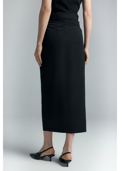 Sateen Jessi Yırtmaçlı Etek - Siyah-137284