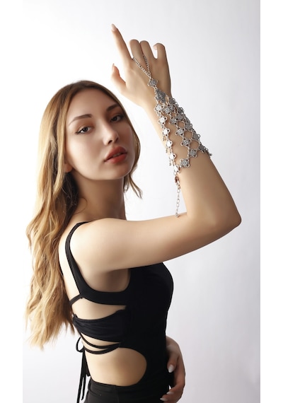 Antik Gümüş Kaplama Yonca Formlu Ayarlanabilir Şahmeran Antik Gümüş