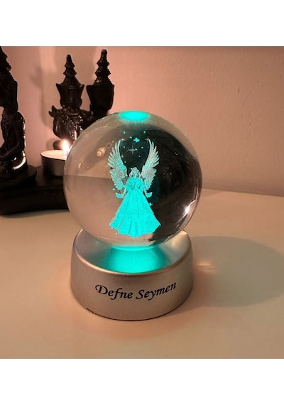 Sevgililer Günü Ne Özel Led Işıklı Cam Melek Küre Ve Lotus Melek Kolye Hediyeli