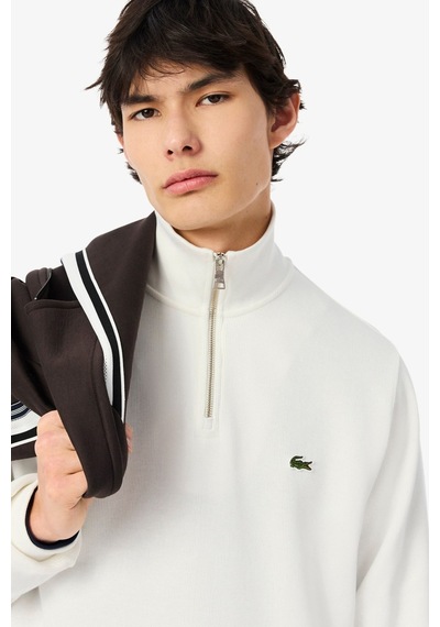 Lacoste Men's Classic Fit Neck Zip Sweatshirt Yarım Fermuarlı Yüksek Yaka Pamuklu Sweatshirt Beyaz