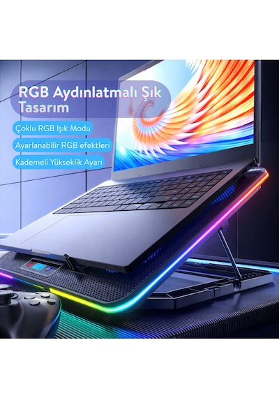 Nitro Rgb Işıklı 8 Fanlı Lcd Göstergeli 2 Usb Girişli Yükselebilen Notebook Soğutucu S23