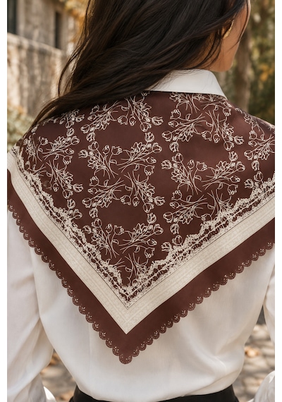 Tarzını Seç Bordo Sarmaşık Desenli Dantel Oya Kesim Fular / Bandana 70 X 70 Cm
