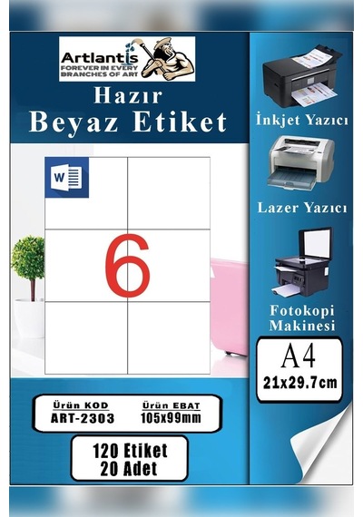 A4 Hazır Etiket 105x99 Mm 20 Sayfa 1 Paket 6 Lı Kendinden Yapışkanlı Fotokopi Lazer İnkjet Kağıdı Yazıcılar İçin Uyumlu