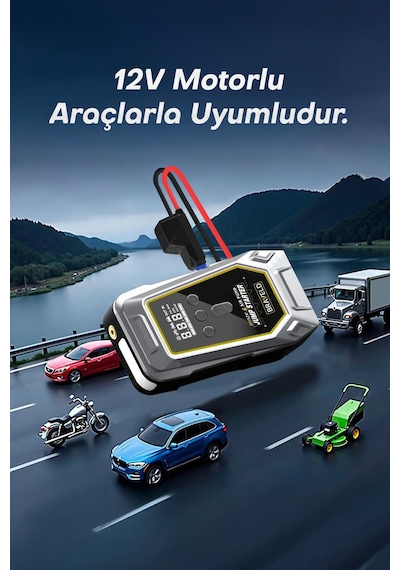 Akü 12.000 Mah Şarjlı Taşınabilir Takviye Cihazı Lastik Hava Kompresörü Powerbanklı Işıklı Çantalı