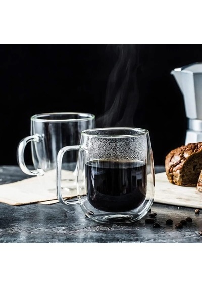 2 Adet Çift Cidarlı Cam Kupa Bardak 250 Ml Çift Camlı Bardak Kupa Double Wall çok renkli