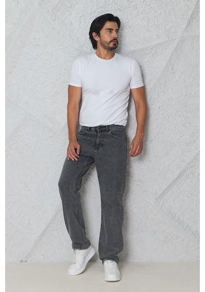 Blayn Jeans Erkek Antrasit Baggy Kot Pantolon - Geniş Kalıp Günlük Rahat Denim Jean Koyu Gri