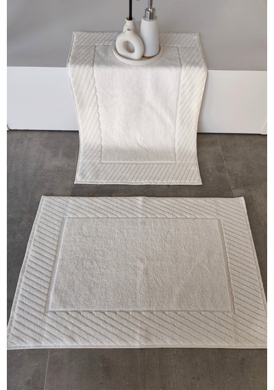 2'li Diyagonal Çizgili Ayak Havlusu Seti - %100 Pamuk Havlu Takımı - 50x70 Cm Krem Krem