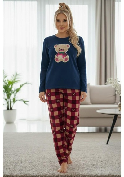 Siyah İnci Polar Kışlık Örme Pijama Takım 25222111 Lacivert