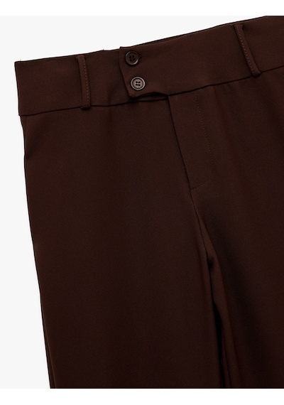 Koton Slim Fit Çift Düğmeli İspanyol Paça Pantolon Kahverengi 6wal40039ıw Kahve
