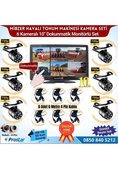 Mibzer İçin 6 Kameralı 10 İnç Dokunmatik Monitör Altıya Bölen Kayıtlı 256 Gb Sd Kart Destekli
