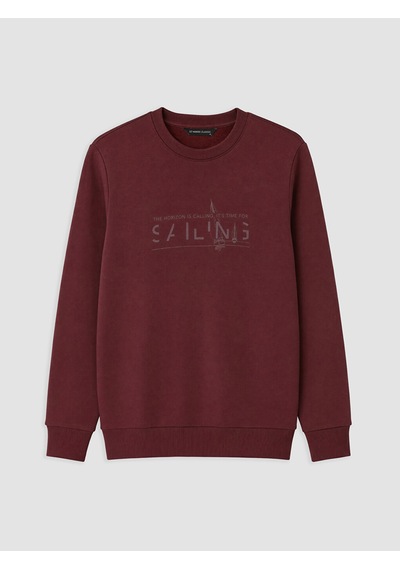 Lcwaıkıkı Classic Bordo Bisiklet Yaka Baskılı Erkek Sweatshirt