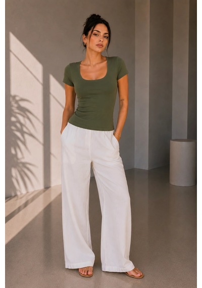 Bb Butik Basic Soft Touch Kare Yaka Body Tulum Astarlı Md3535 Haki