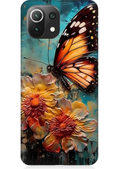 Xiaomi Mi 11 Lite Uyumlu Altın Kelebek Ve Papatya Desenli Silikon Kılıf