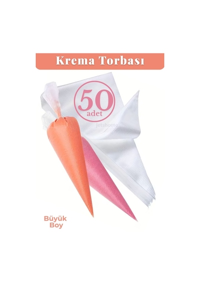 Jet's Home 50'li Krema Torbası Kullan At Şanti Sıkma Torbası Büyük Boy Süsleme Torbası Krema Duyu Torbası beyaz
