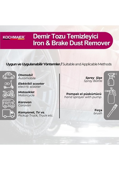 Tr Demir Tozu Temizleyici Ph Nötr Ve Asitsiz Jant Ve Kaporta Güvenli Metal Tozu Temizleme, Mor Renk Değişt