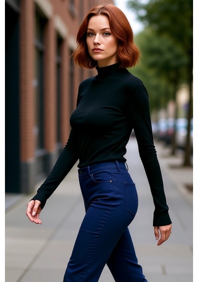 Ersefa Moda Dik Yaka Örme Slim Düz Desen Casual Günlük Regular Uzun Kol siyah