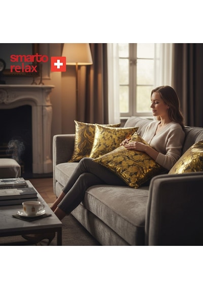 Smarto Relax 4'lü Antibakteriyel Desenli Dekoratif Dolgulu Kırlent 45x45 Cm Siyah - Altın