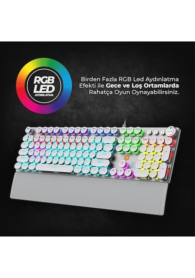 Kg1102 Usb Kablolu Red Switch Makro Tuşlu Rgb Led Aydınlatmalı Mekanik Gaming Türkçe Q Metalik Klavye Red Switch