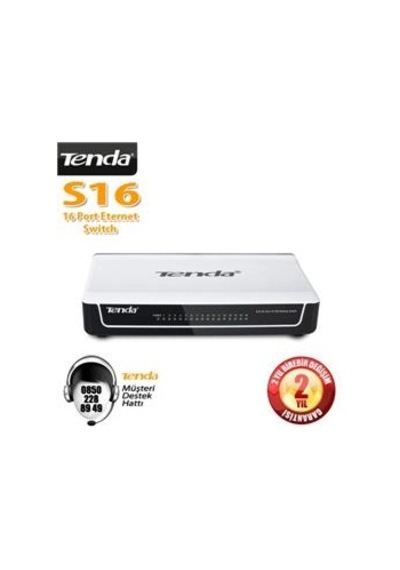Tenda S16 16 Port 10-100 Mbps Switch Plastik Kasa Kdo