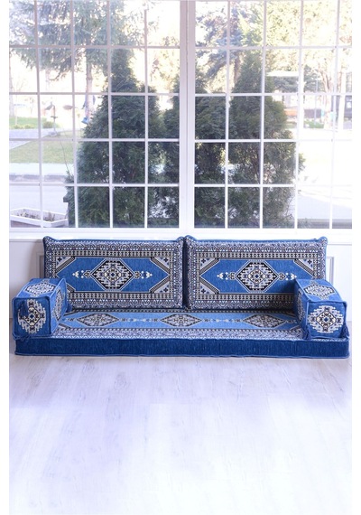 Şark Köşesi Takımı , Yer Minderi Koltuk Takımı Sünger Dahil Mavi Yahyalı Modeli 2 Kolluklu