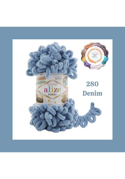 Puffy El Örgü Ipliği 280 Denim Büyük Ilmek Tekli - 100 Gr. 9 Mt. Parmak Ipi, Battaniye Ipi